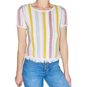 Madewell White, Yellow & Red Stripe Fringe Beach Vibe Shirt